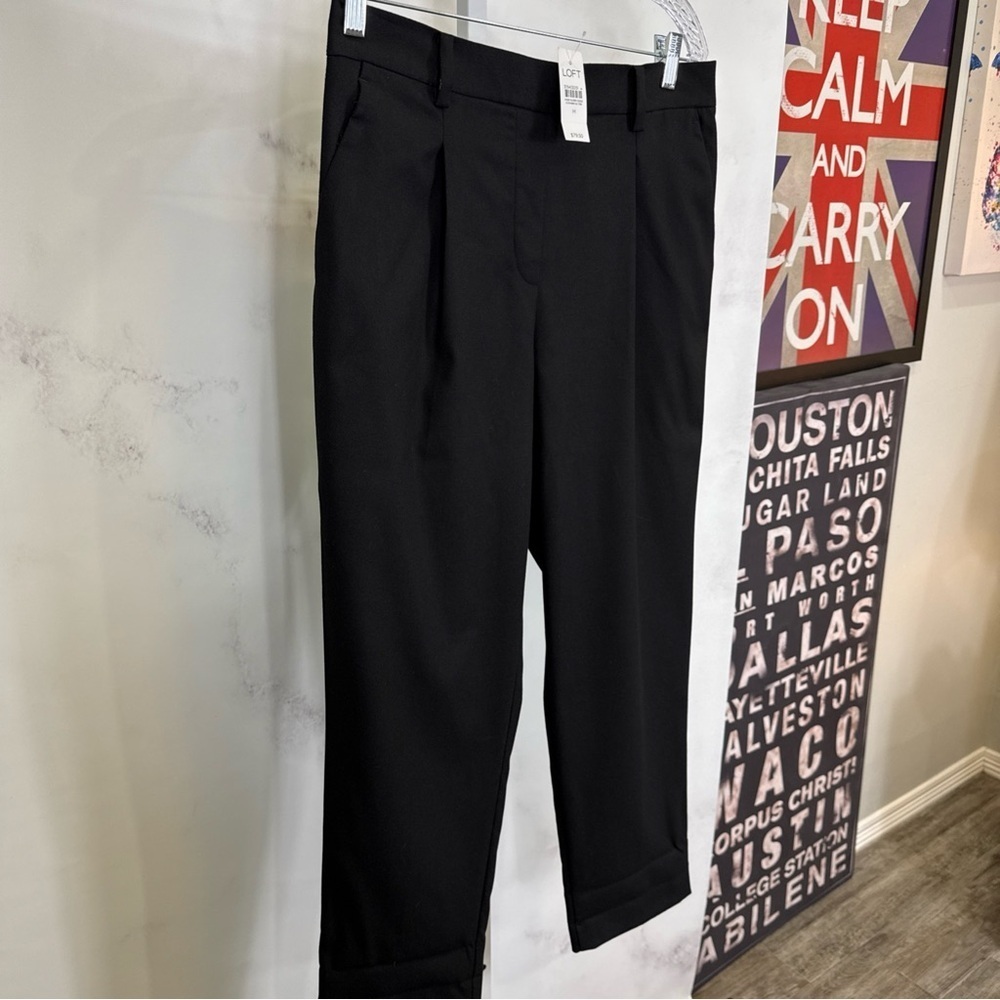 Loft Womens Black Pleated Slacks Elastic Stretch Waist Pull On Size M NEW $79.50 - Picture 3 of 8